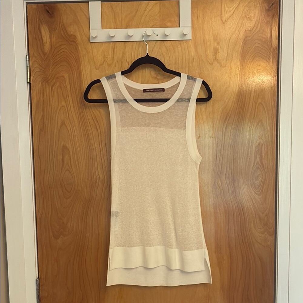Comptoir Des Cotonniers White Cotton/Linen Sleeveless Tank Top